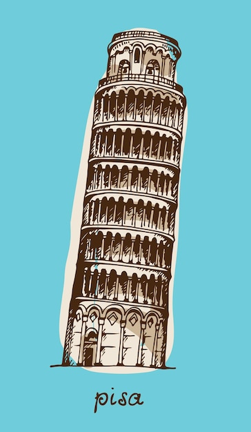 Handgetekende toren van Pisa Italië Attractie van de wereld