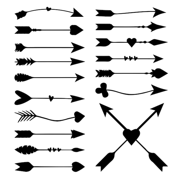 Handgetekende tribal pijlen collectie Eenvoudige boogschutterpijlen Gestippelde boogpijlen ingesteld