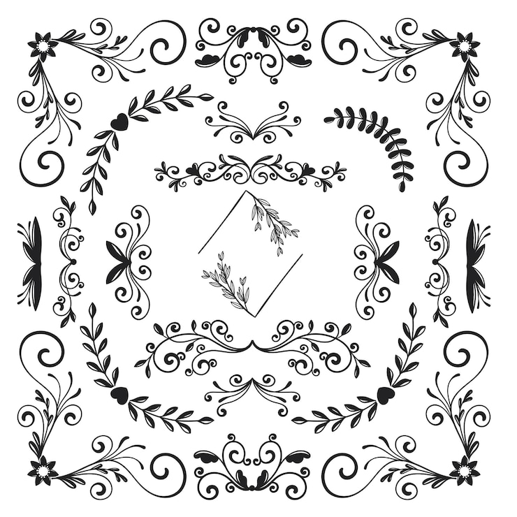 Vector handgetekende trouwalbum ornamenten
