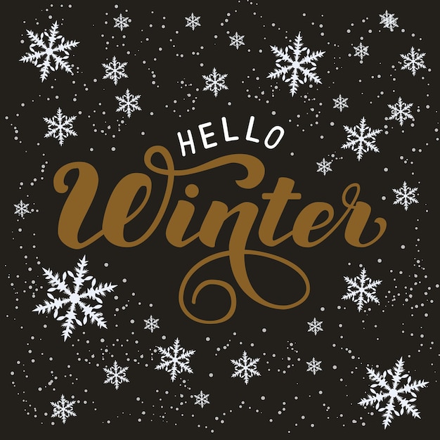 Handgetekende typografie belettering zin Hallo Winter