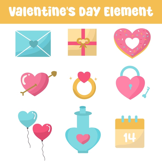 Handgetekende Valentijnsdag elementen collectie