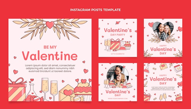 Vector handgetekende valentijnsdag instagram posts collectie