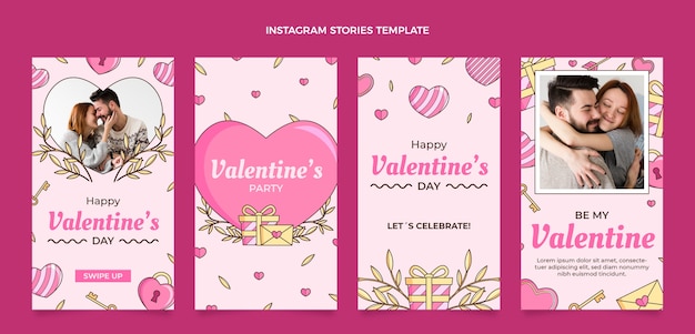 Handgetekende valentijnsdag instagram verhalencollectie