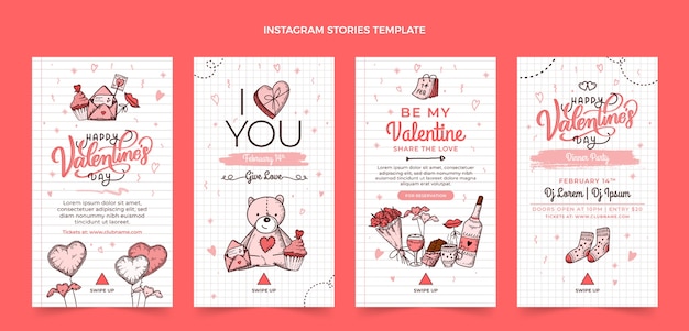 Vector handgetekende valentijnsdag instagram verhalencollectie