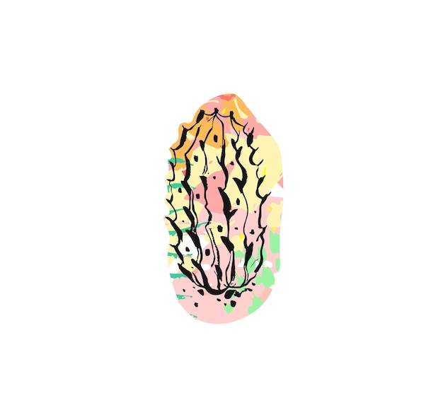 Handgetekende vector abstracte grafische tekening cactus plant met freehand textuur geïsoleerd op witte achtergrondUnieke ongebruikelijke hipster trendy ontwerpelementenHand gemaakte grafische kunst