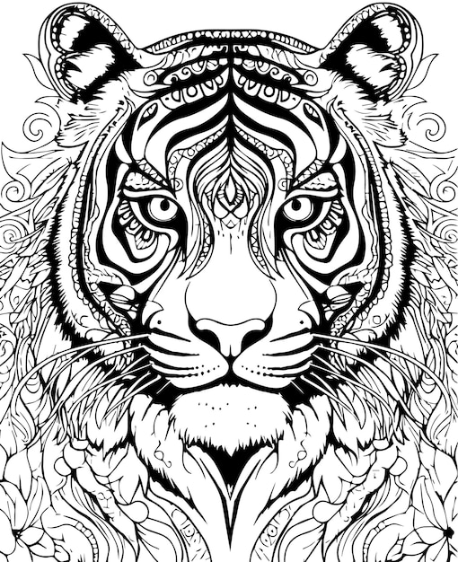 handgetekende vector tijgerportret kleurboekillustratie