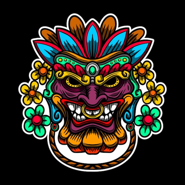 Handgetekende vector tiki masker illustratie