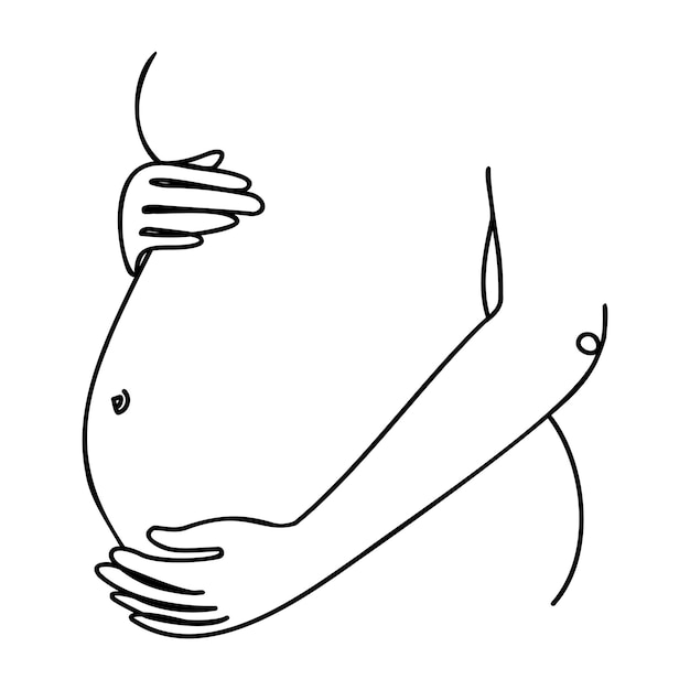 Handgetekende vector zwangere buik in lijn in stijl