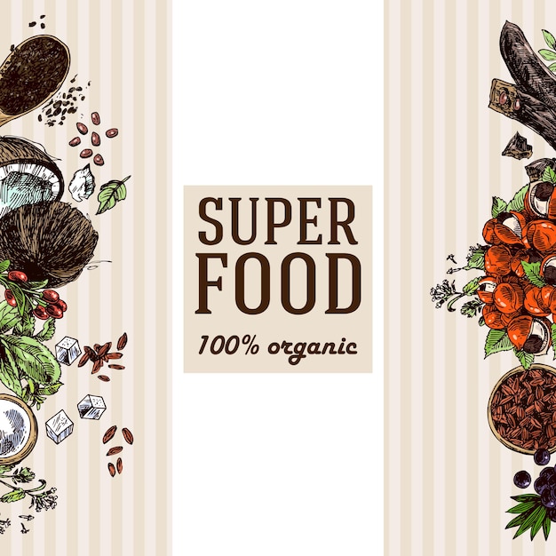 Handgetekende vectorillustratie superfoods