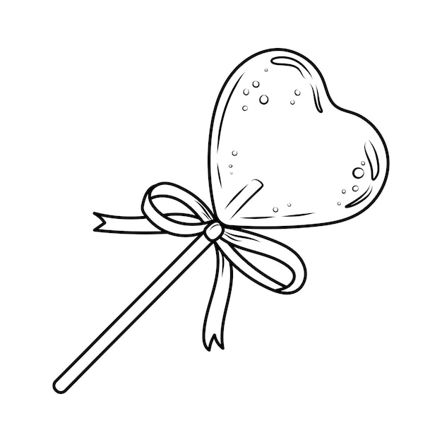 Handgetekende vectorillustratie van een lolly op een stokje met een strik Romantische doodle schets snoep