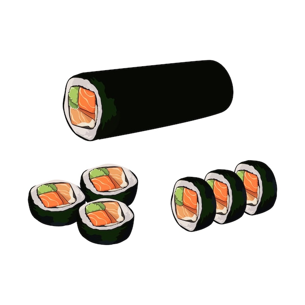 Handgetekende vectorillustratie van Kimbap of Korean Seaweed Rice Rolls