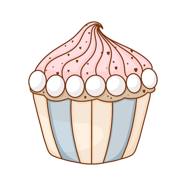 Handgetekende vectorillustratie van Strawberry Cream Cupcake Icon.