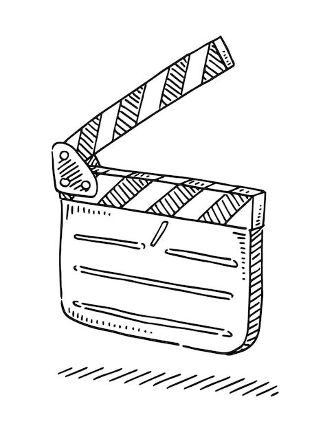 Vector handgetekende vectortekening van een clapper board cinema symbol blackandwhite schets op een doorzichtige