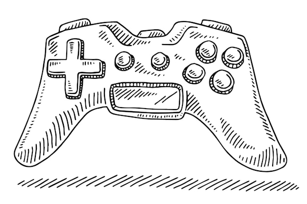 Handgetekende vectortekst van een BlackandWhite schets van een Game Controller op een doorzichtige achtergrond