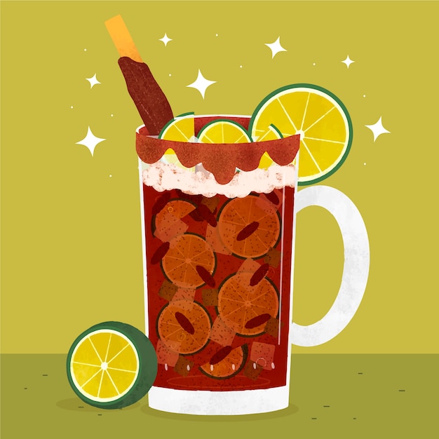 Vector handgetekende verfrissende michelada-illustratie