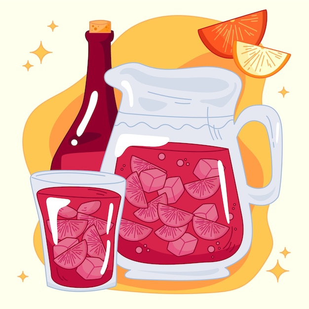 Vector handgetekende verfrissende sangria-illustratie