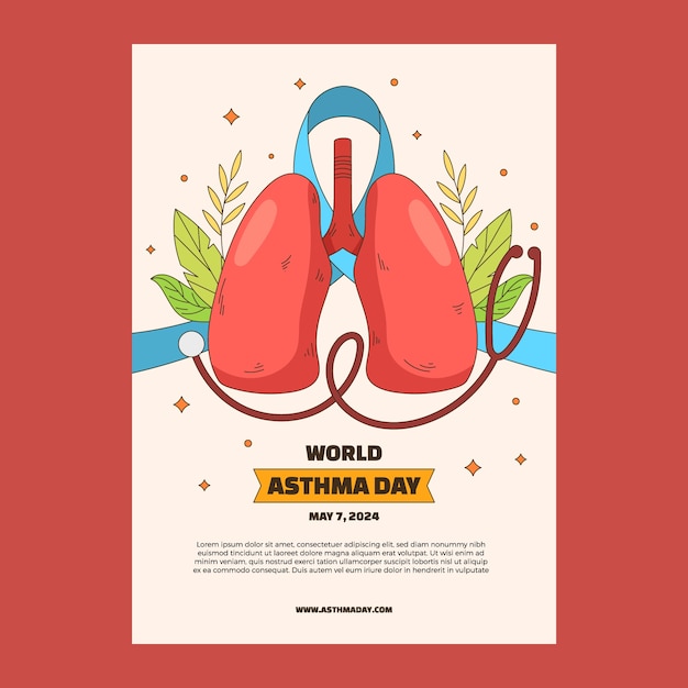 Vector handgetekende verticale poster sjabloon voor de wereld astma dag