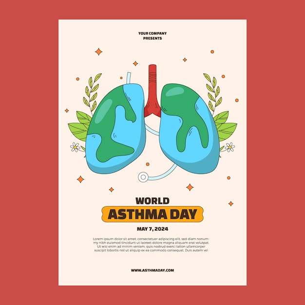 Handgetekende verticale poster sjabloon voor de Wereld Astma Dag