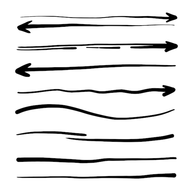 Handgetekende verzameling van met de hand getekende lijnen penseellijnen penseelstreken onderstrepen in abstracte doodle