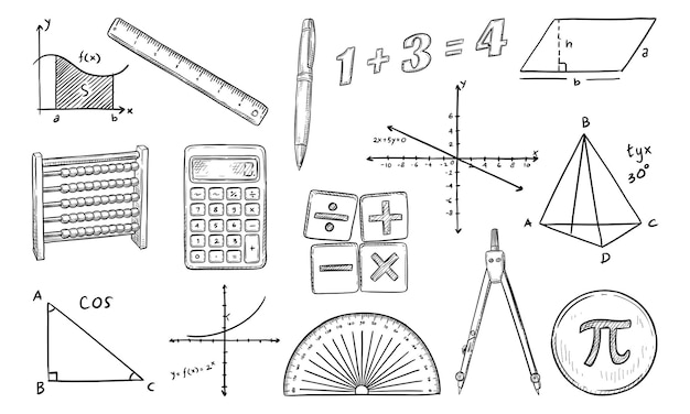 Handgetekende verzameling wiskundige formules