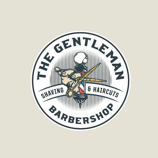 Handgetekende vintage barbershop logo badge vector illustratie