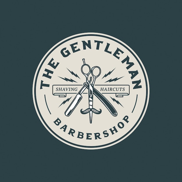 Handgetekende Vintage Barbershop Logo Badge Vector Illustratie