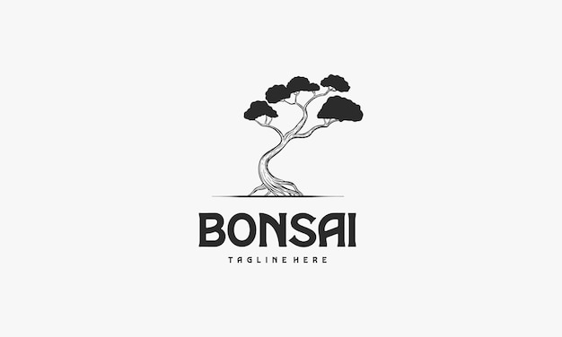 Vector handgetekende vintage boom logo ontwerp illustratie bonsai logo vintage