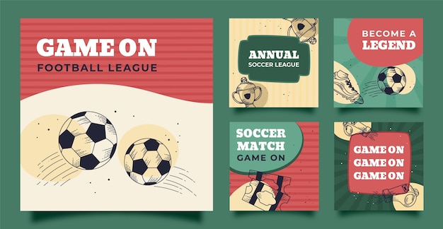 Vector handgetekende vintage voetbal instagram posts