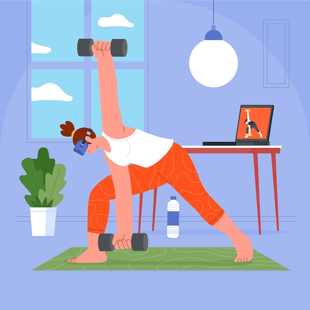 Vector handgetekende virtuele fitness illustratie