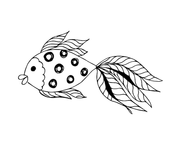 Handgetekende vis in doodle of schetsstijl enkel element in zwart-witte kleur