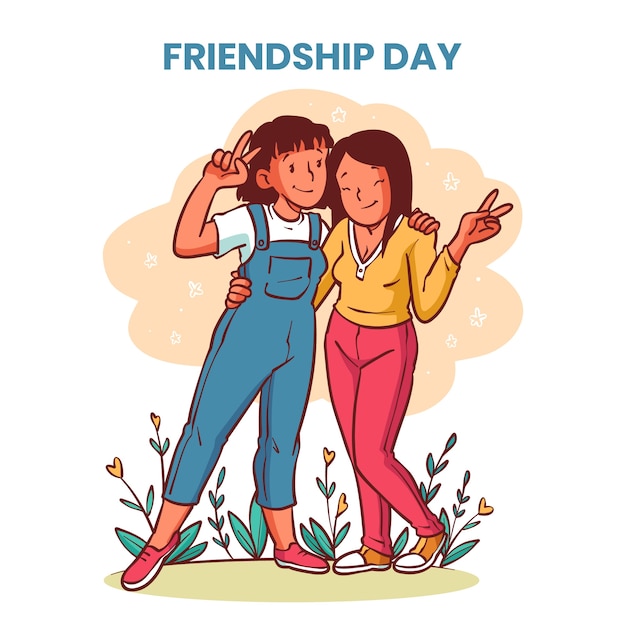 Vector handgetekende vriendschapsdagillustratie met vrienden