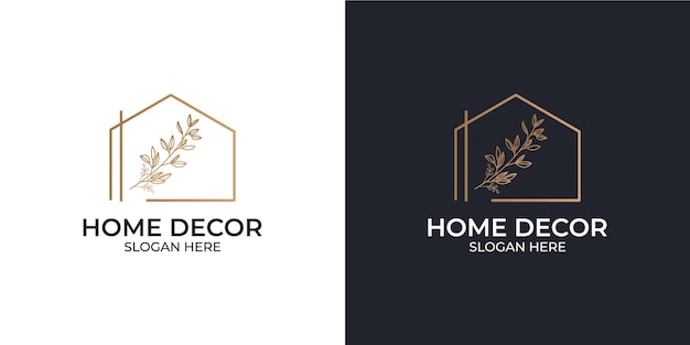 Handgetekende vrouwelijke huisdecor logo set