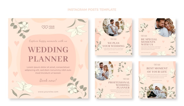 Vector handgetekende weddingplanner instagram posts