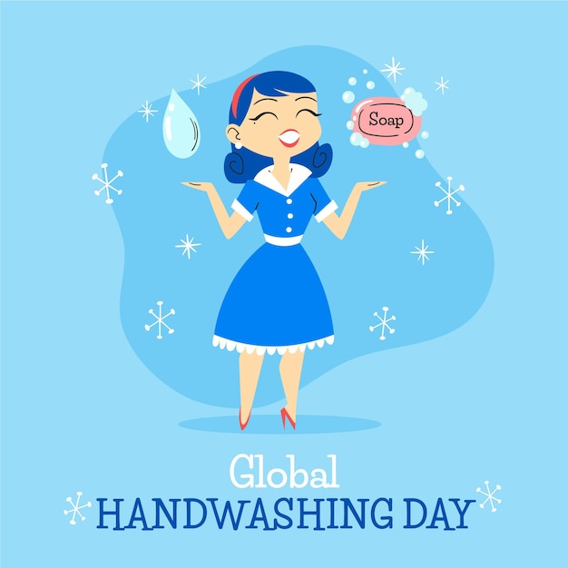 Handgetekende wereldwijde handwasdagillustratie