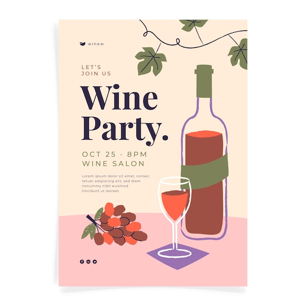 Vector handgetekende wijnfeest poster sjabloon