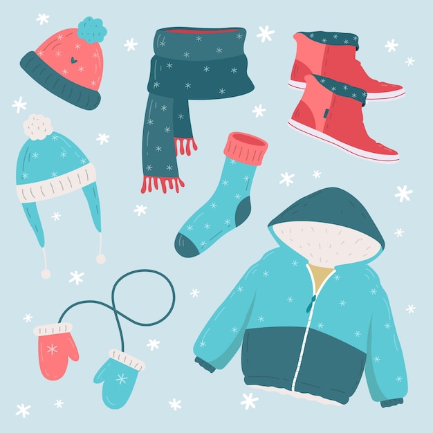 Vector handgetekende winterkleding en essentials-collectie