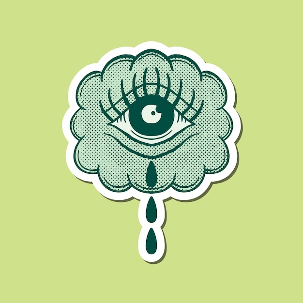 Handgetekende wolk met oog vintage doodle illustratie voor tattoo stickers poster enz