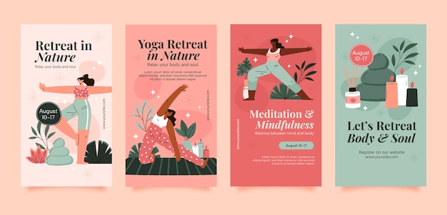Vector handgetekende yoga retreat instagram verhalen
