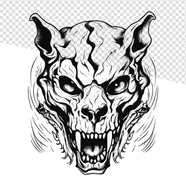 Handgetekende Zombie Tiger Skull Illustratie voor Flash Tattoos Kleurplaten en Doodle Art