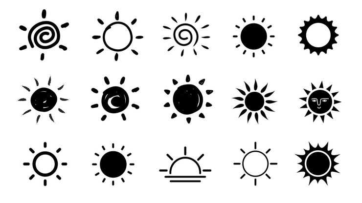 Vector handgetekende zon zonsondergang van zon icoon doodle kinderen tekenen weer teken vector illustratie