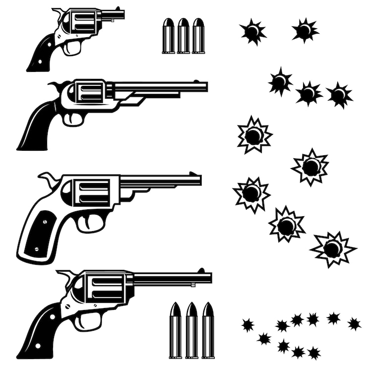 वेक्टर handguns illustration  on white background. bullet holes.  illustrations