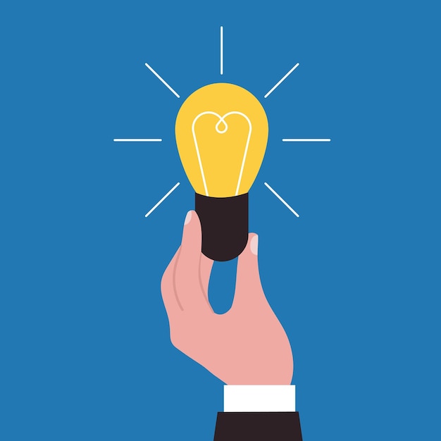 Handhold lamp gloeilamp bedrijf creatief idee of succes metafoor energie concept geest en inzicht abstracte platte minimale fatsoenlijke vector scène