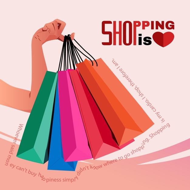 handholding shopping bags with typography shopping is love
