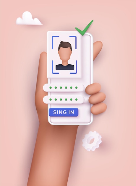 Handhoudende mobiele smartphone met gezichtsherkenningsapp 3D Web Vector Illustraties