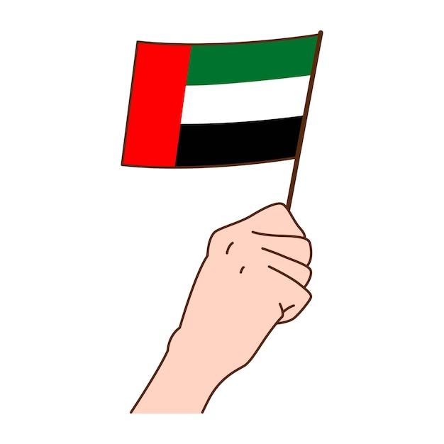 Handhoudende nationale vlag van de Verenigde Arabische Emiraten Illustratie met de hand getekende stijlvectorillustratie