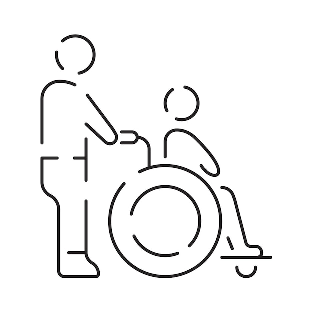 Handicap or Disabled thin line icon Vector illustration wheelchair older handicapped deaf and Social issue outline icon