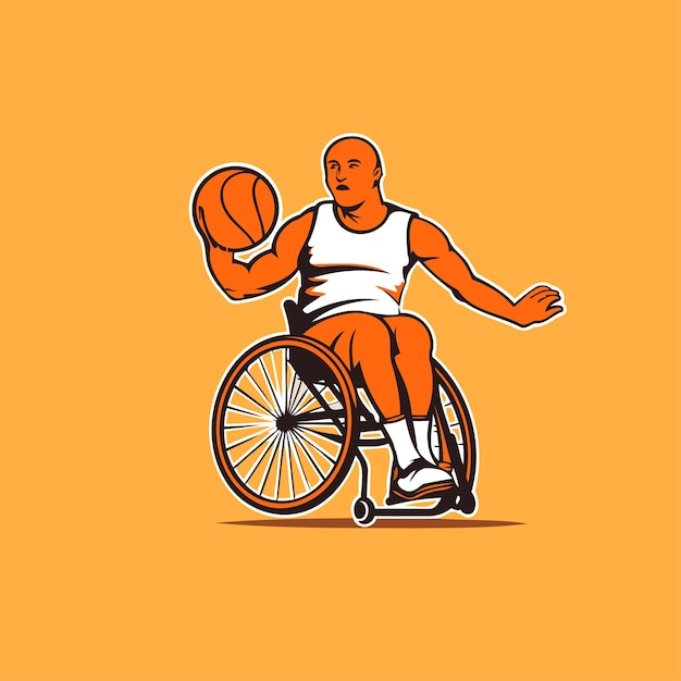 체어 에 앉아 농구 를 하는 장애인 남자 터 일러스트레이션