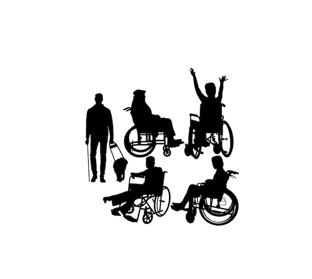 Handicapped and wheelchair silhouettes art vector design