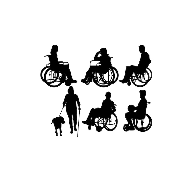 Portatori di handicap e sedia a rotelle silhouettes disegno vettoriale d'arte