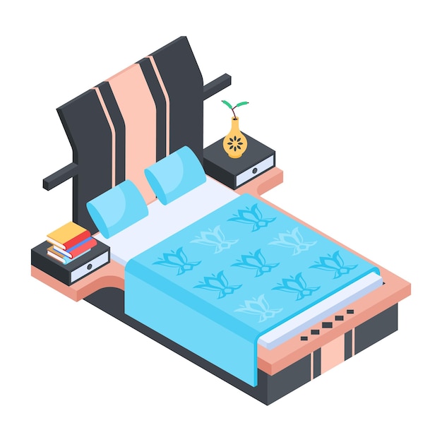 Handig isometrisch icoon van een modern bed